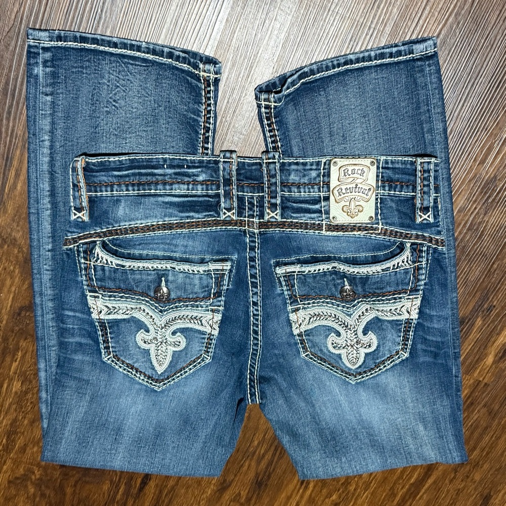 Rock Revival Dark Blue Denim Jeans Ander Straight - Picture 2 of 5